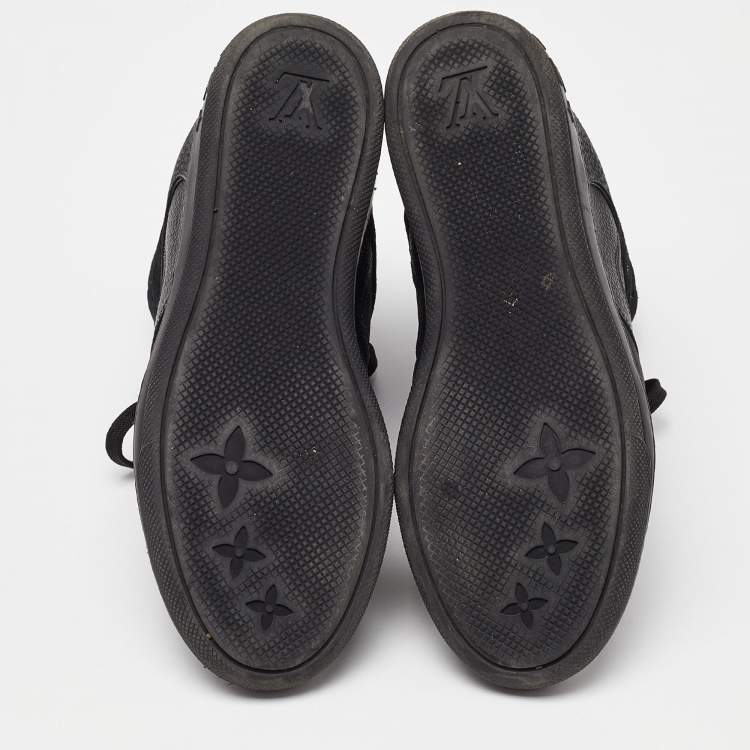 Pre Owned Louis Vuitton Black Leather and Monogram Suede Wedge High Top Sneakers Size 38