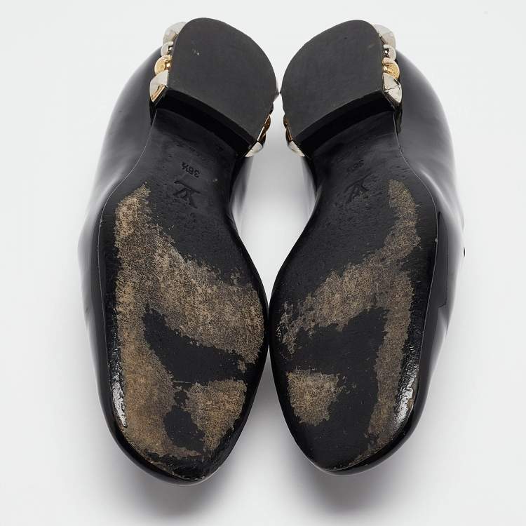 Pre Owned Louis Vuitton Black Patent Leather Studded Smoking Slipper Size 36.5