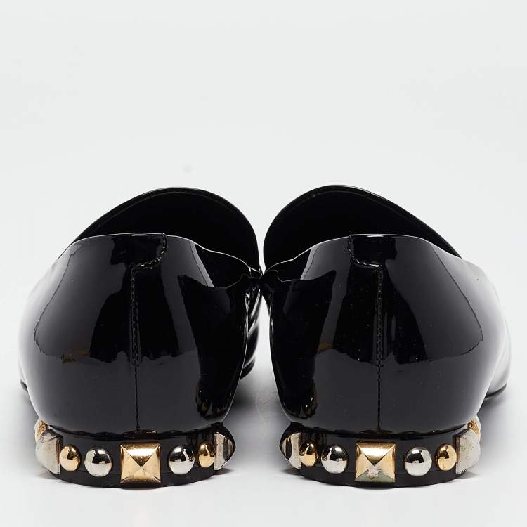 Pre Owned Louis Vuitton Black Patent Leather Studded Smoking Slipper Size 36.5