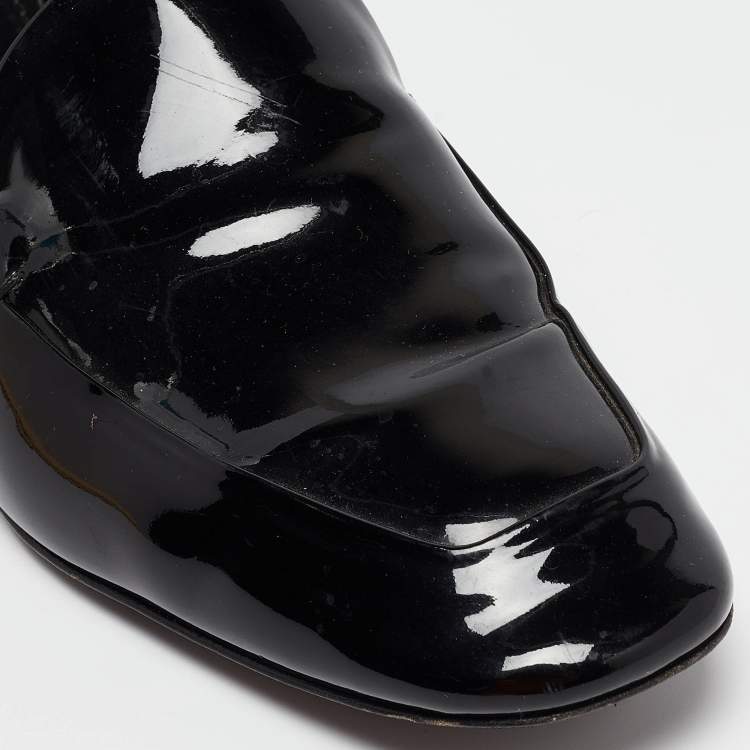 Pre Owned Louis Vuitton Black Patent Leather Studded Smoking Slipper Size 36.5