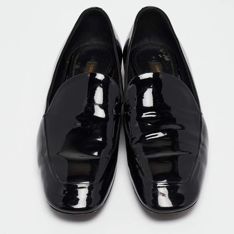 Pre Owned Louis Vuitton Black Patent Leather Studded Smoking Slipper Size 36.5