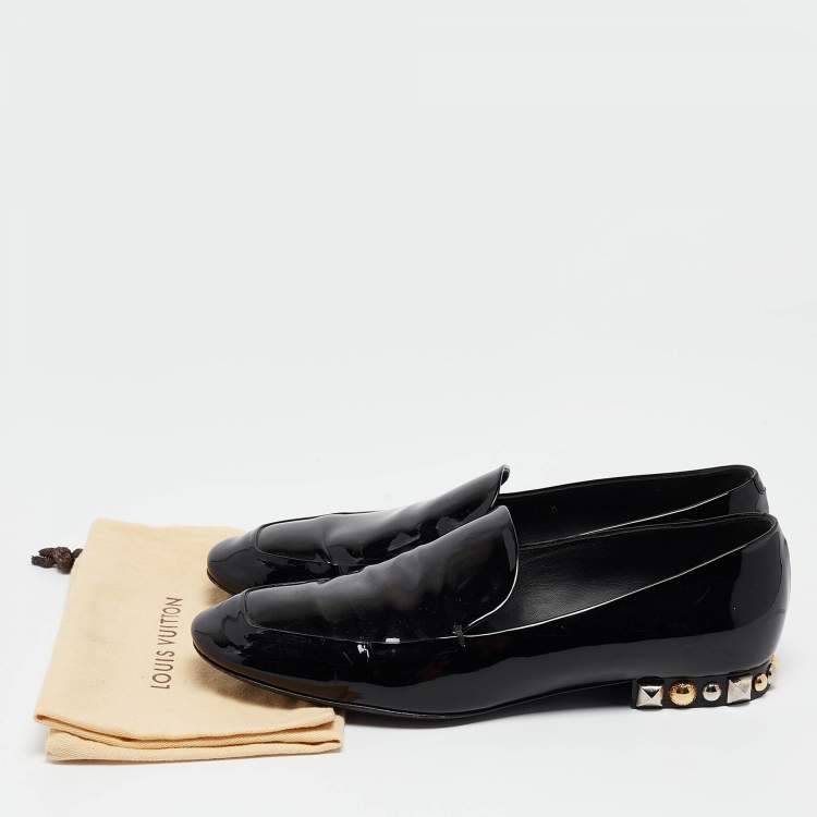 Pre Owned Louis Vuitton Black Patent Leather Studded Smoking Slipper Size 36.5