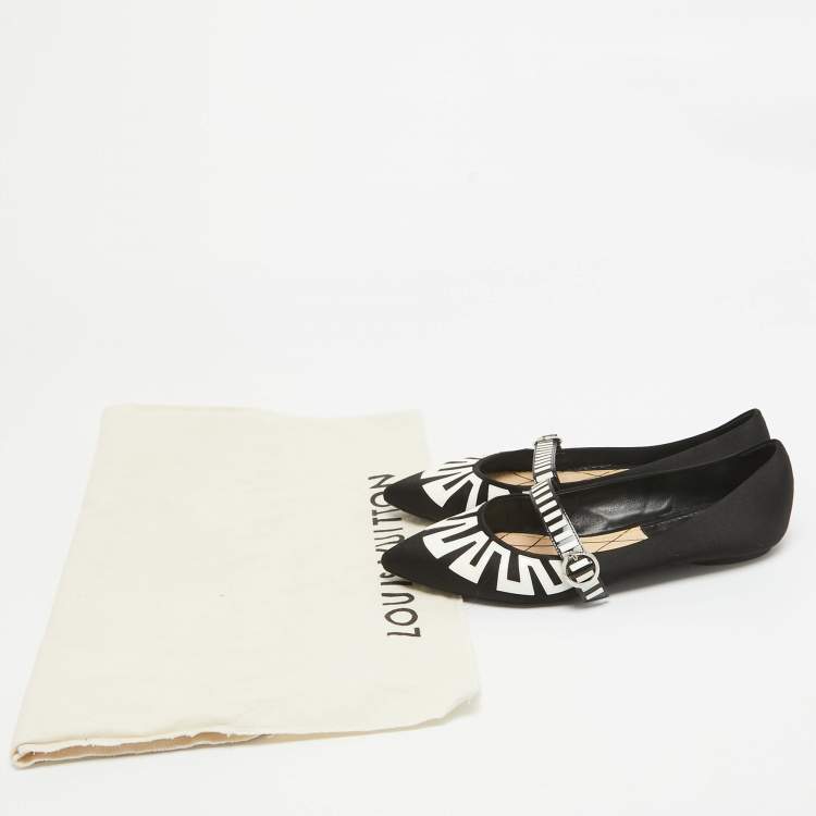 Pre Owned Louis Vuitton Black Satin Buckle Ballet Flats Size 37