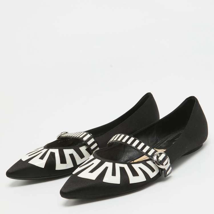 Pre Owned Louis Vuitton Black Satin Buckle Ballet Flats Size 37