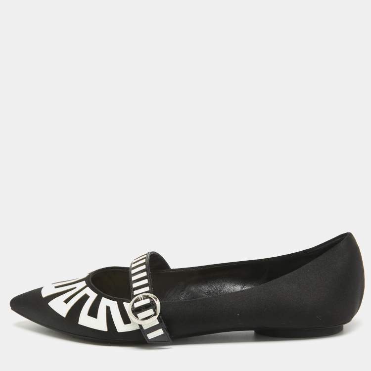 Pre Owned Louis Vuitton Black Satin Buckle Ballet Flats Size 37