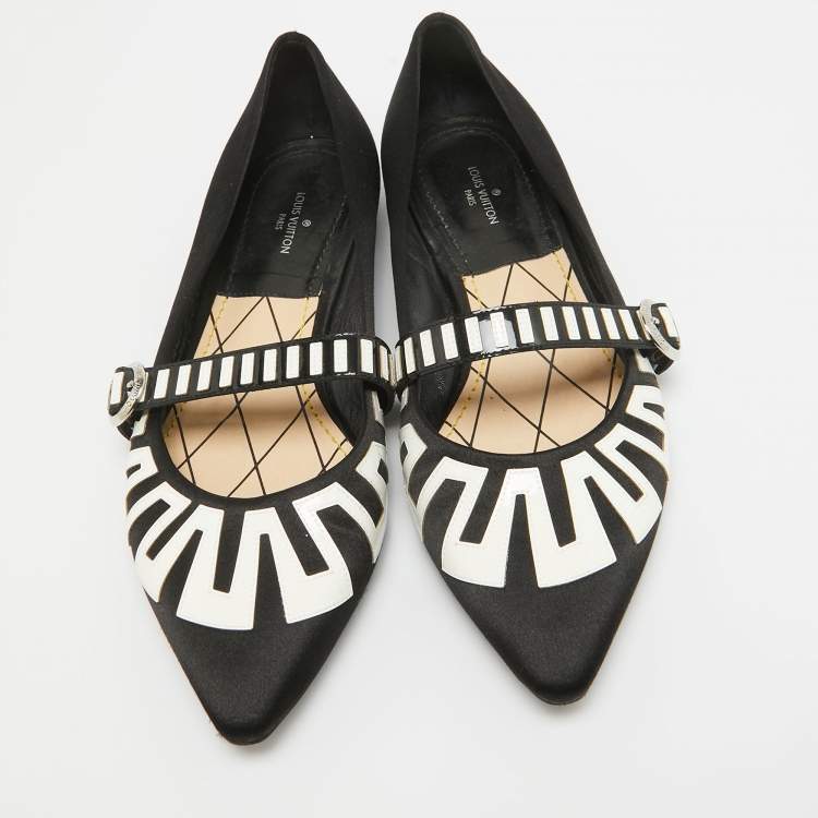 Pre Owned Louis Vuitton Black Satin Buckle Ballet Flats Size 37