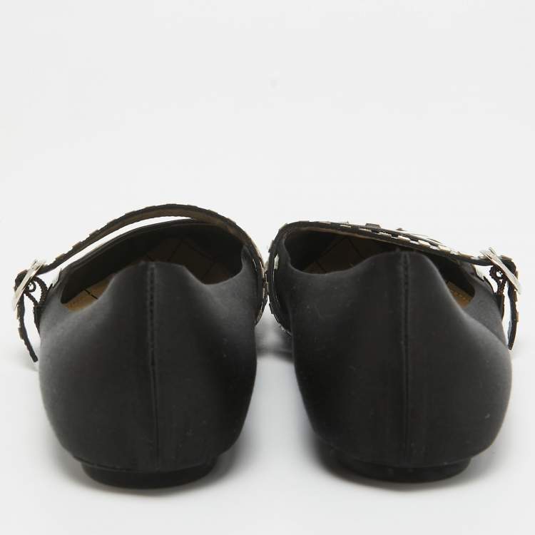 Pre Owned Louis Vuitton Black Satin Buckle Ballet Flats Size 37