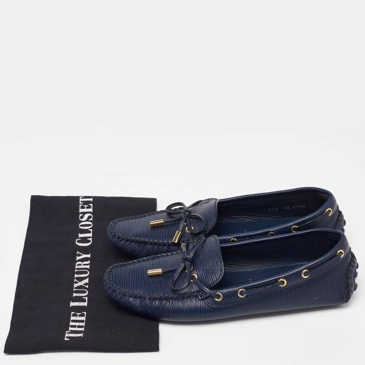 Pre Owned Louis Vuitton Blue Epi Leather Bow Gloria Slip On Loafers Size 38