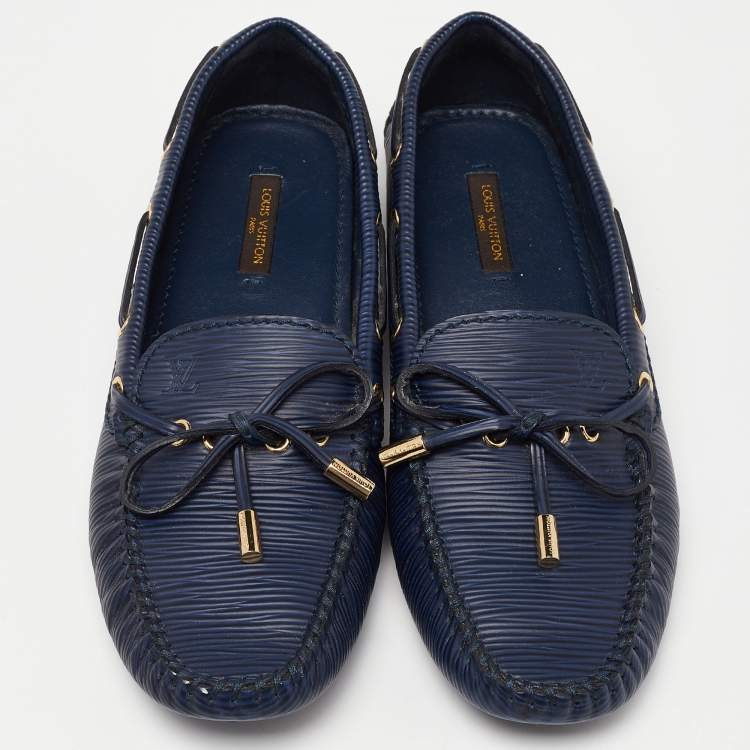 Pre Owned Louis Vuitton Blue Epi Leather Bow Gloria Slip On Loafers Size 38