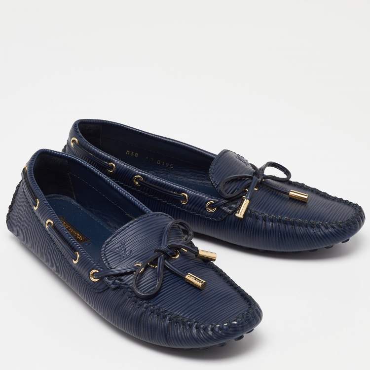 Pre Owned Louis Vuitton Blue Epi Leather Bow Gloria Slip On Loafers Size 38