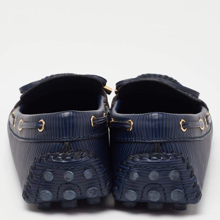 Pre Owned Louis Vuitton Blue Epi Leather Bow Gloria Slip On Loafers Size 38
