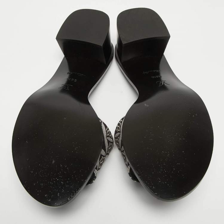 Pre Owned Louis Vuitton Black/White Denim Lock It Sandals Size 38.5
