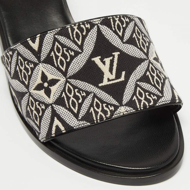 Pre Owned Louis Vuitton Black/White Denim Lock It Sandals Size 38.5