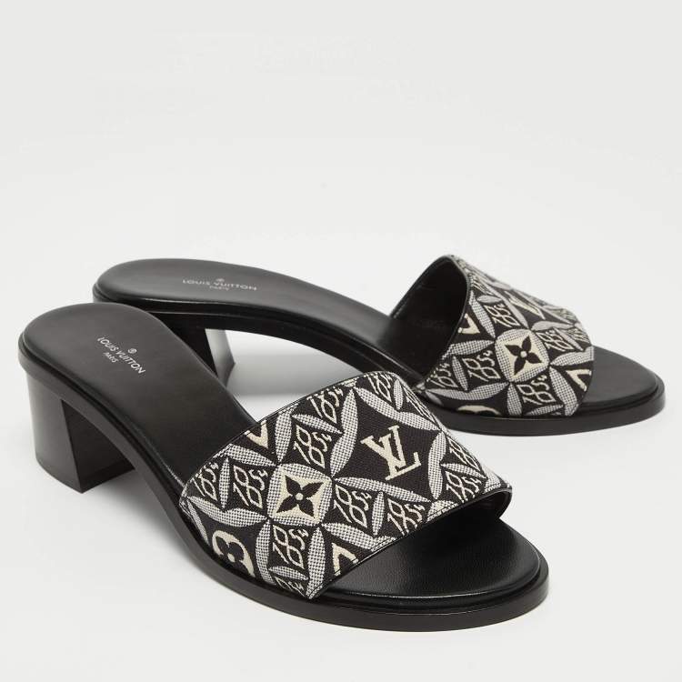 Pre Owned Louis Vuitton Black/White Denim Lock It Sandals Size 38.5