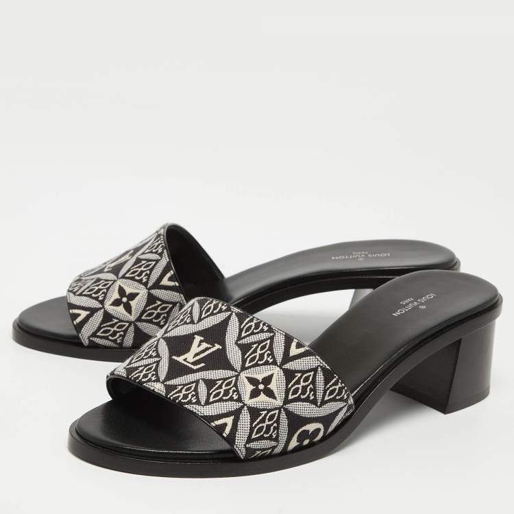 Pre Owned Louis Vuitton Black/White Denim Lock It Sandals Size 38.5