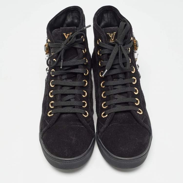 Pre Owned Louis Vuitton Black Suede Crystal Embellished High Top Sneakers Size 38