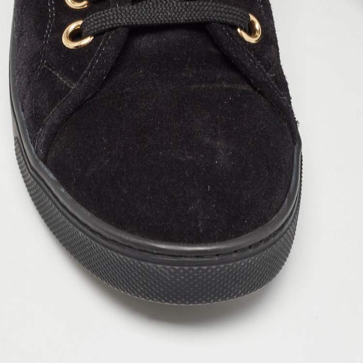 Pre Owned Louis Vuitton Black Suede Crystal Embellished High Top Sneakers Size 38