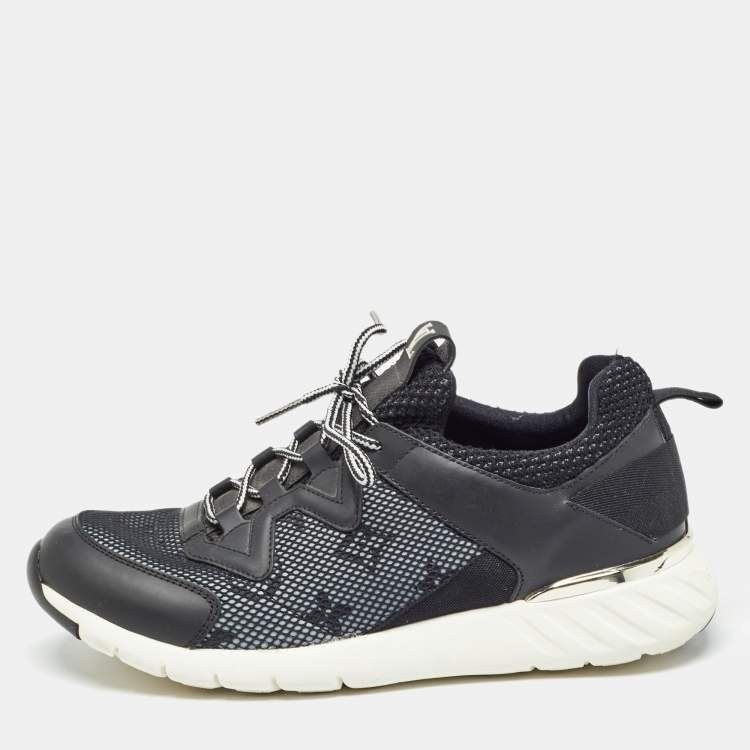 Pre Owned Louis Vuitton Black Monogram Mesh and Leather Aftergame Low Top Sneakers Size 36.5
