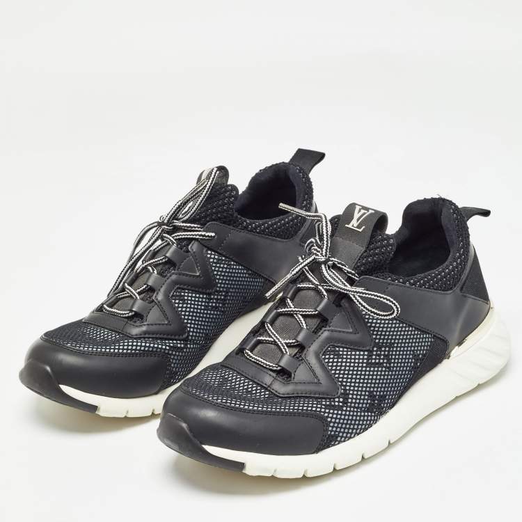 Pre Owned Louis Vuitton Black Monogram Mesh and Leather Aftergame Low Top Sneakers Size 36.5