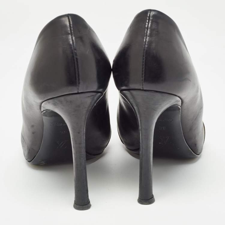 Pre Owned Louis Vuitton Brown/Black Studded Monogram Canvas and Leather Pointed Toe Pumps Size 39