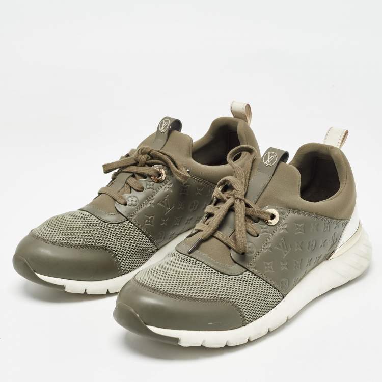 مملوكة مسبقًا Louis Vuitton Green/White Leather and Mesh Aftergame Sneakers Size 37.5