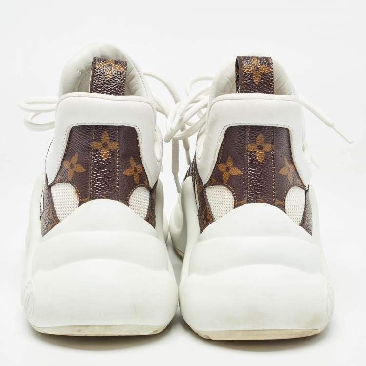 Pre Owned Louis Vuitton White/Brown Monogram Canvas and Mesh Archlight Low Top Sneakers Size 37