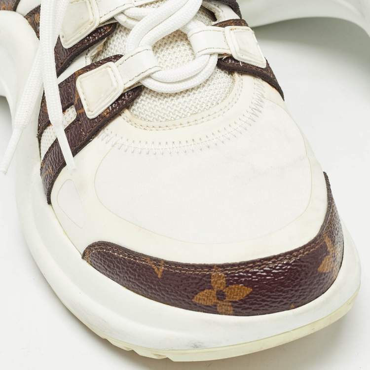 Pre Owned Louis Vuitton White/Brown Monogram Canvas and Mesh Archlight Low Top Sneakers Size 37