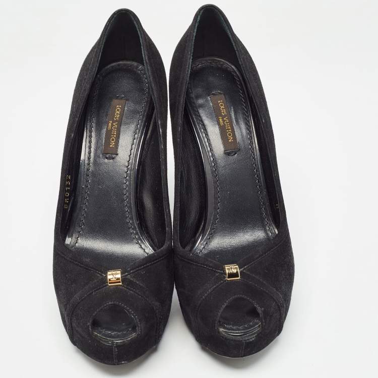 Pre Owned Louis Vuitton Black Suede Kimono Peep Toe Pumps Size 35.5