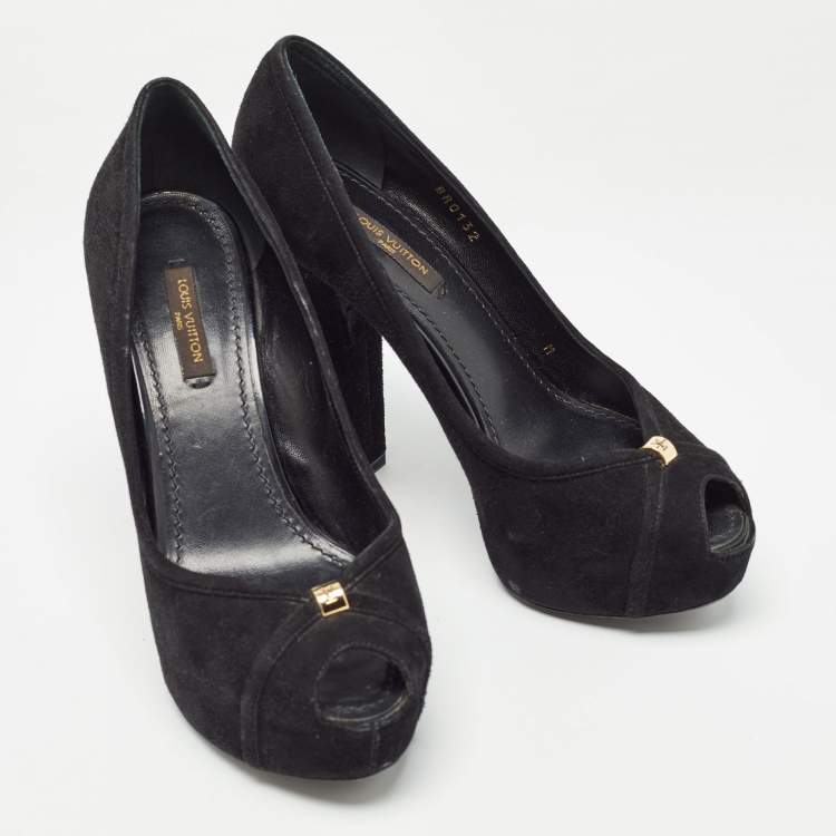 Pre Owned Louis Vuitton Black Suede Kimono Peep Toe Pumps Size 35.5