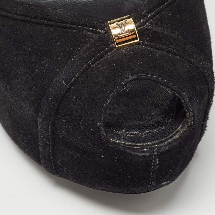Pre Owned Louis Vuitton Black Suede Kimono Peep Toe Pumps Size 35.5