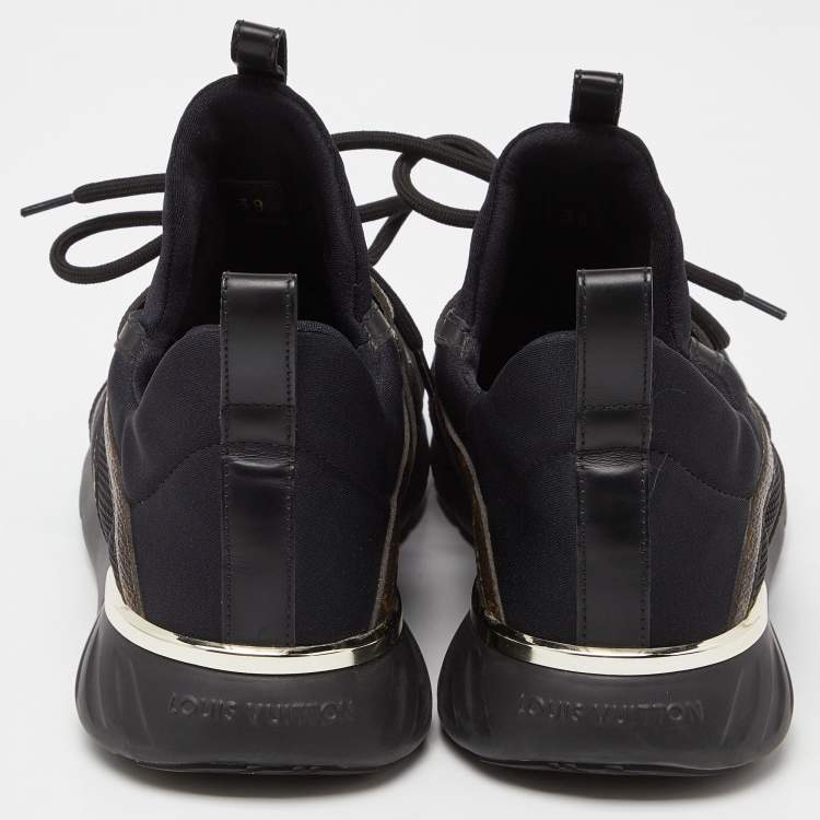 Pre Owned Louis Vuitton Black/Brown Fabric and Monogram Canvas Low Top Sneakers Size 38
