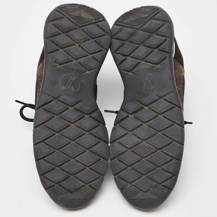 Pre Owned Louis Vuitton Black/Brown Fabric and Monogram Canvas Low Top Sneakers Size 38