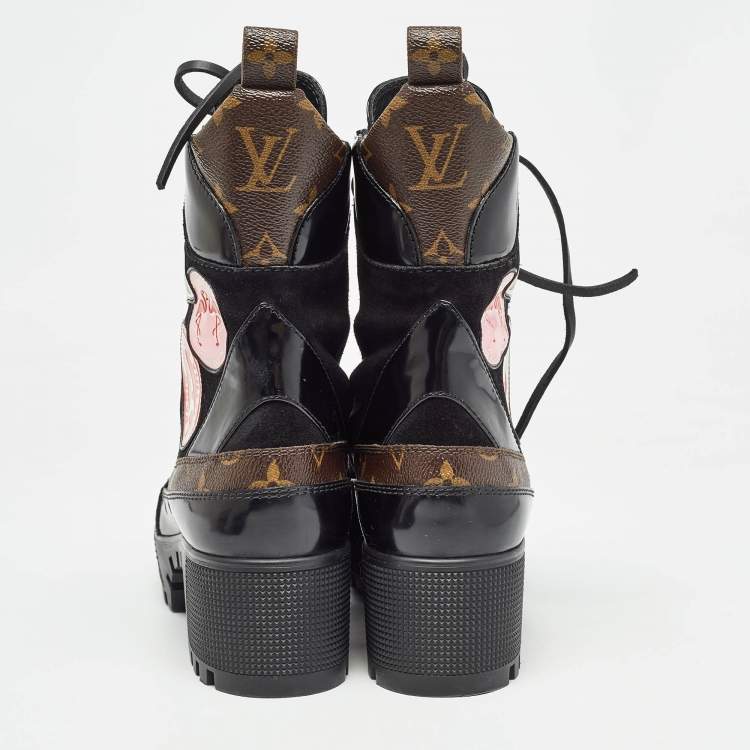 Pre Owned Louis Vuitton Brown/Black Suede Laureate Combat Boots Size  36