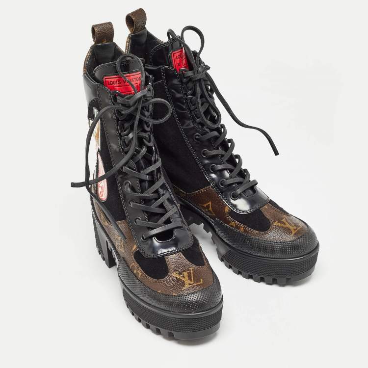 Pre Owned Louis Vuitton Brown/Black Suede Laureate Combat Boots Size  36