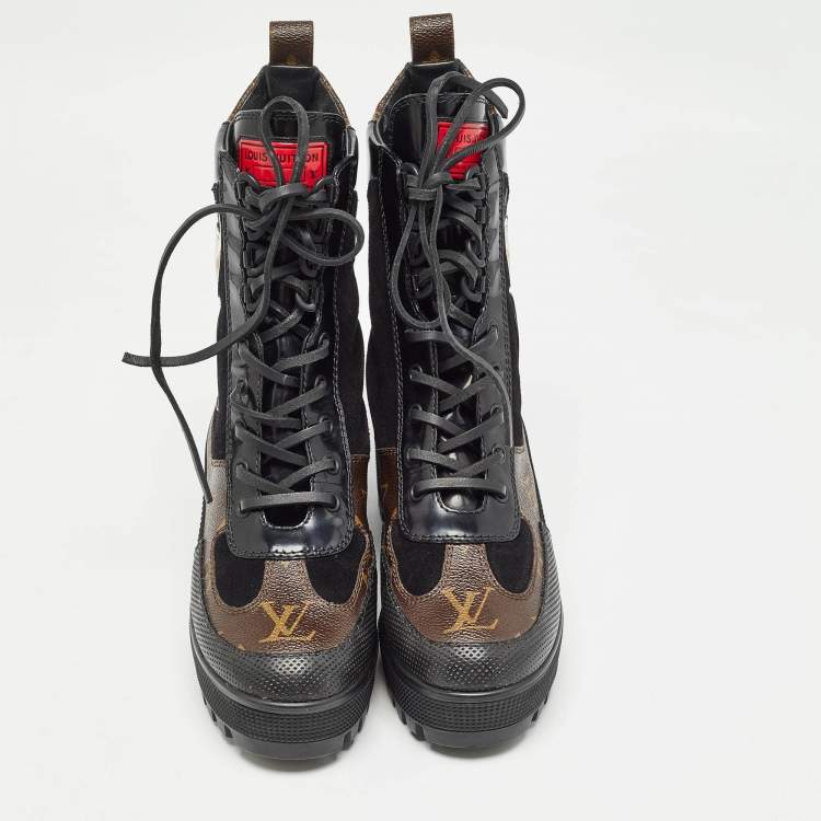 Pre Owned Louis Vuitton Brown/Black Suede Laureate Combat Boots Size  36
