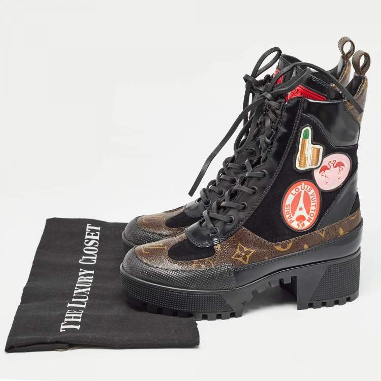 Pre Owned Louis Vuitton Brown/Black Suede Laureate Combat Boots Size  36