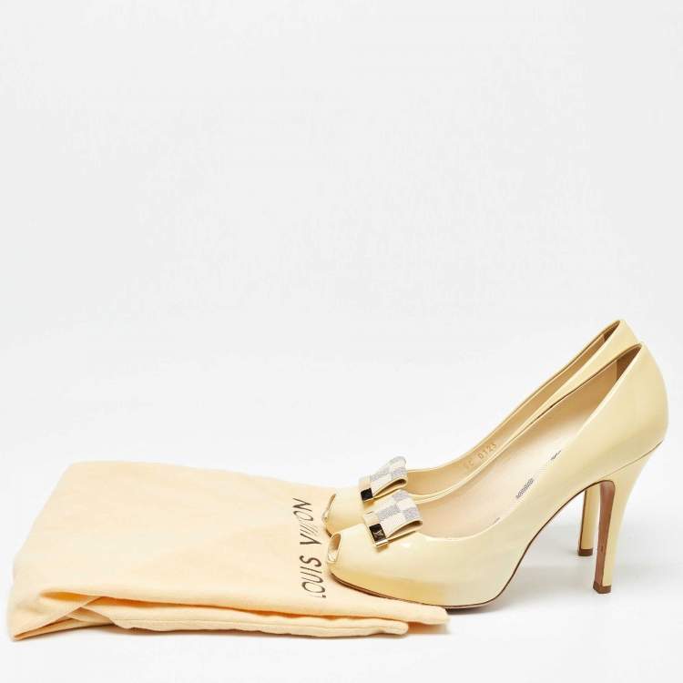 Pre Owned Louis Vuitton Light Yellow Patent Leather Platform Peep Toe Pumps Size 37