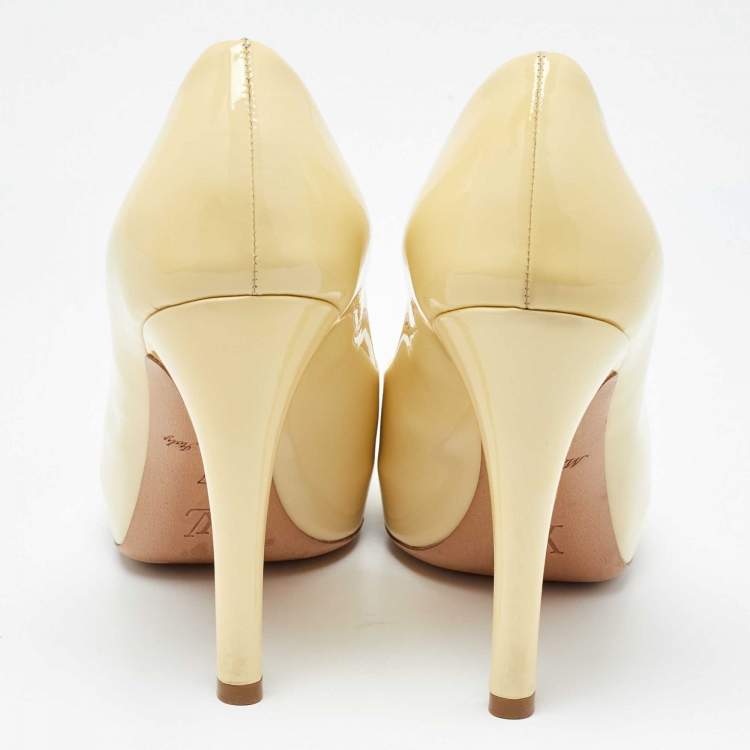 Pre Owned Louis Vuitton Light Yellow Patent Leather Platform Peep Toe Pumps Size 37