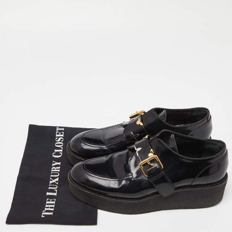 Pre Owned Louis Vuitton Black Leather Buckle Detail Platform Derby Size 40