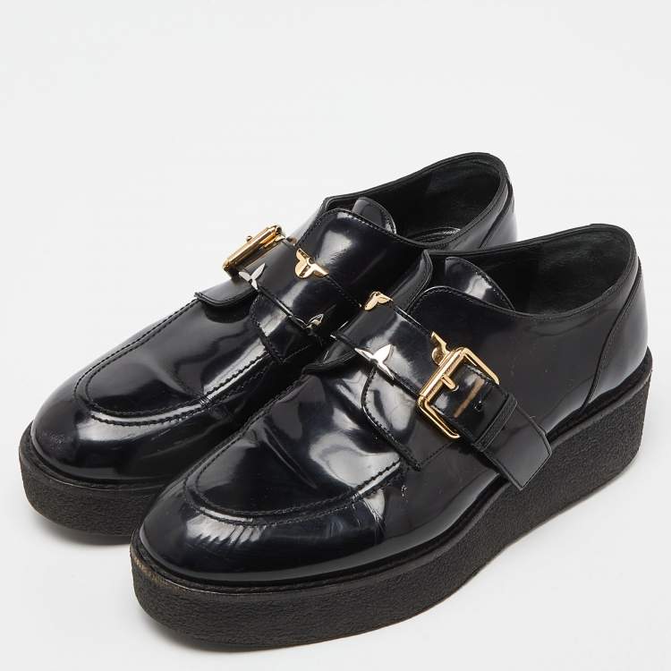 Pre Owned Louis Vuitton Black Leather Buckle Detail Platform Derby Size 40