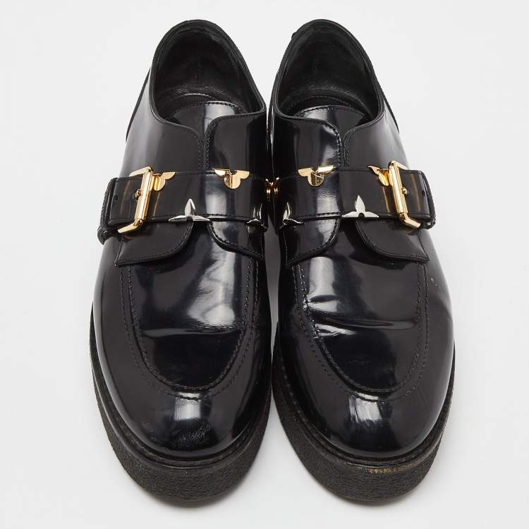 Pre Owned Louis Vuitton Black Leather Buckle Detail Platform Derby Size 40