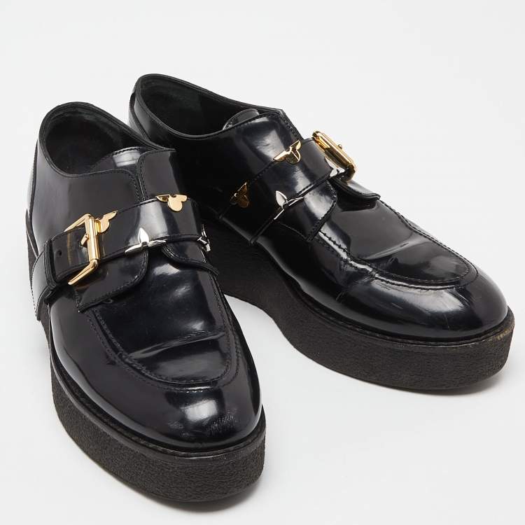 Pre Owned Louis Vuitton Black Leather Buckle Detail Platform Derby Size 40