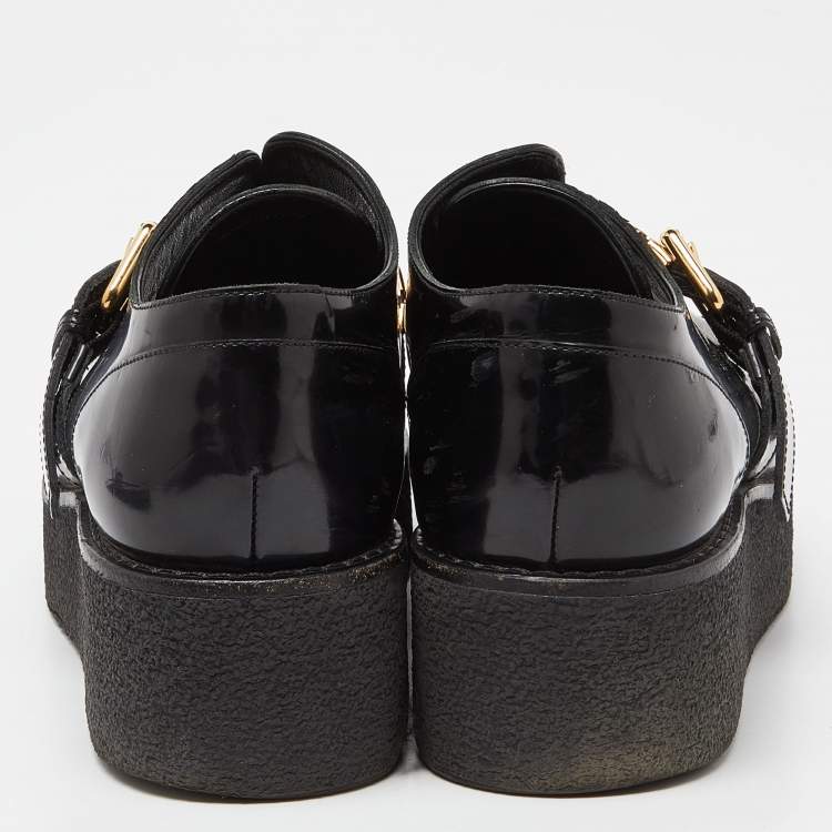 Pre Owned Louis Vuitton Black Leather Buckle Detail Platform Derby Size 40