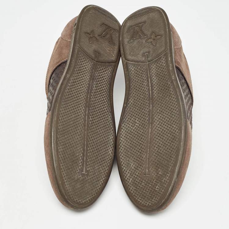 Pre Owned Louis Vuitton Brown Canvas and Suede Low Top Sneakers Size 38