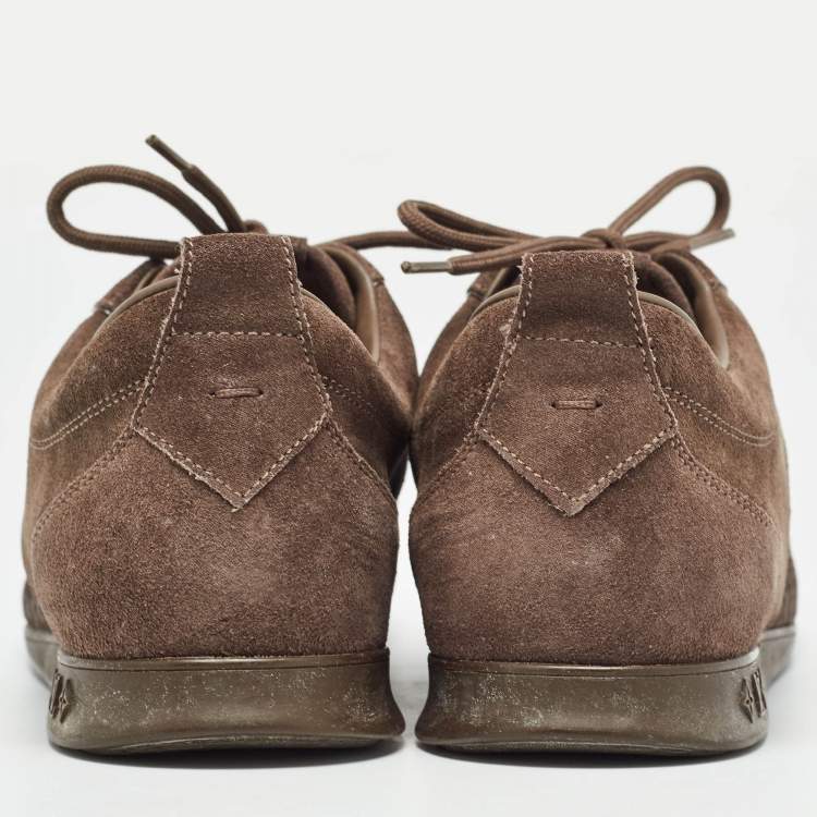 Pre Owned Louis Vuitton Brown Canvas and Suede Low Top Sneakers Size 38
