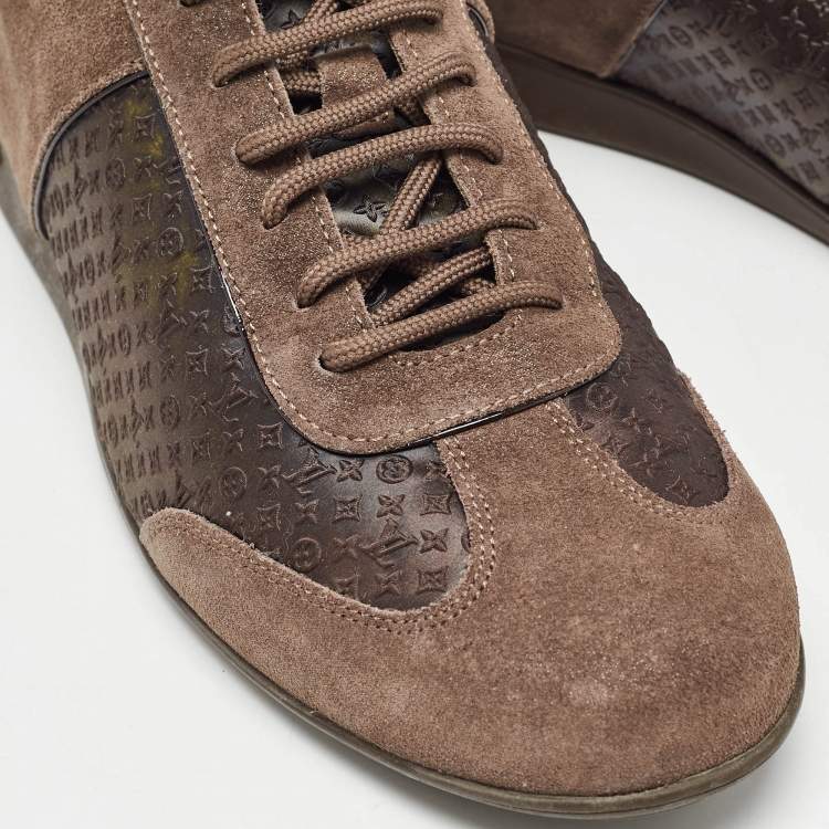 Pre Owned Louis Vuitton Brown Canvas and Suede Low Top Sneakers Size 38