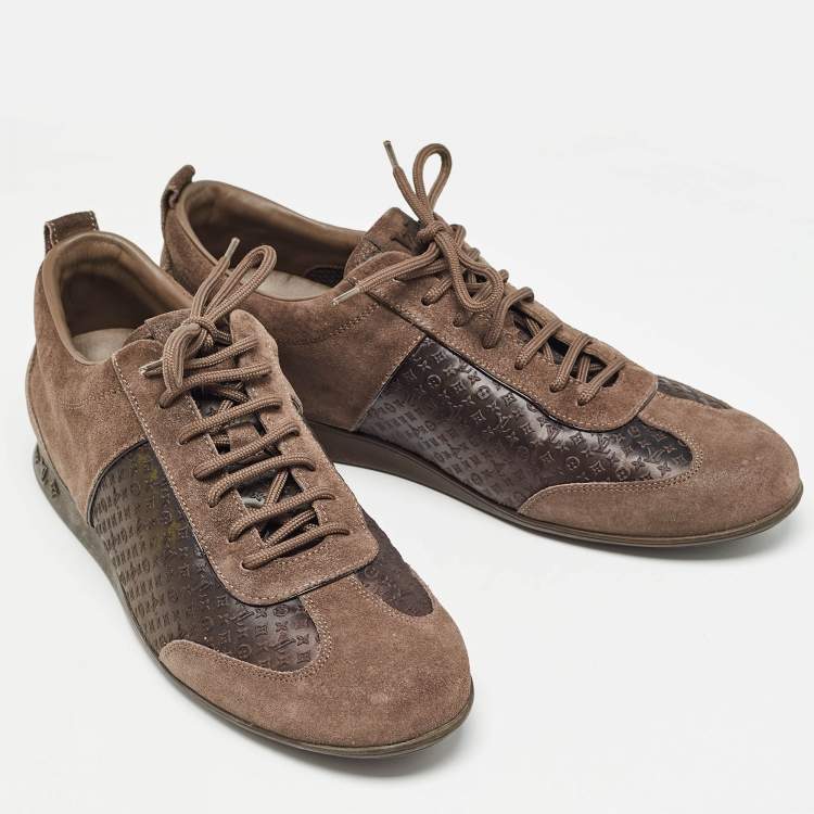 Pre Owned Louis Vuitton Brown Canvas and Suede Low Top Sneakers Size 38