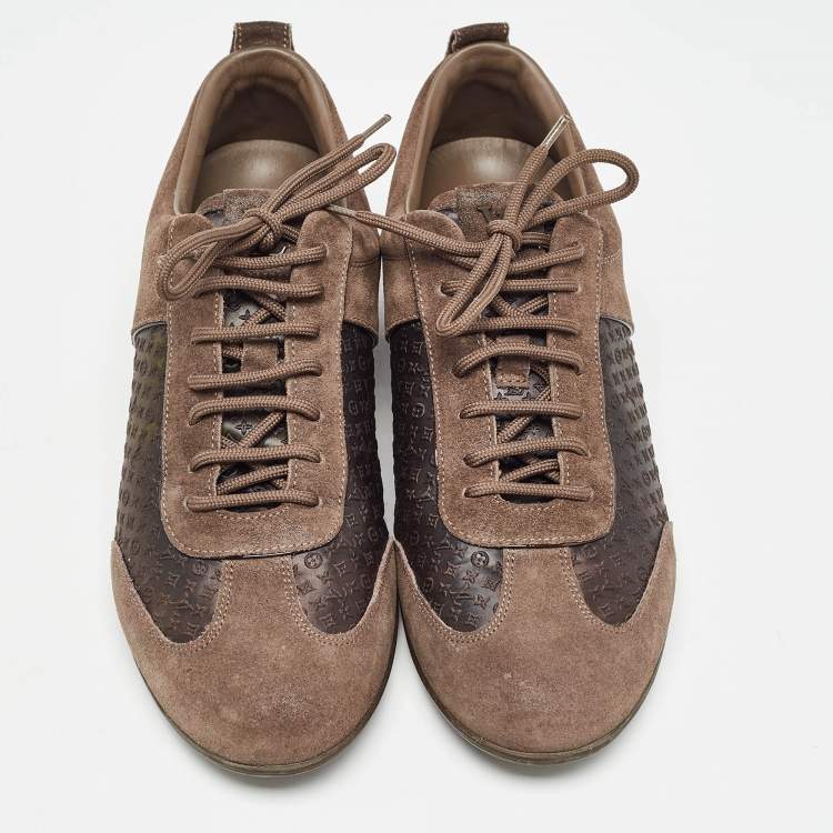 Pre Owned Louis Vuitton Brown Canvas and Suede Low Top Sneakers Size 38