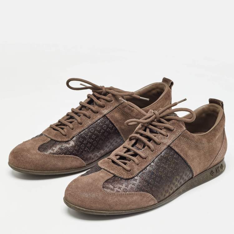 Pre Owned Louis Vuitton Brown Canvas and Suede Low Top Sneakers Size 38