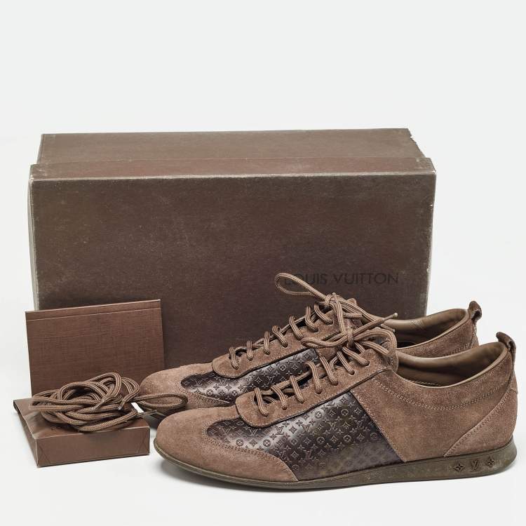 Pre Owned Louis Vuitton Brown Canvas and Suede Low Top Sneakers Size 38